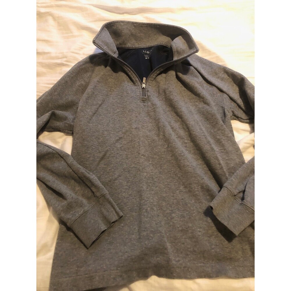 L.L.‎ Bean Strictly Fitted Quarter Zip Fleece Gray size medium Cotton